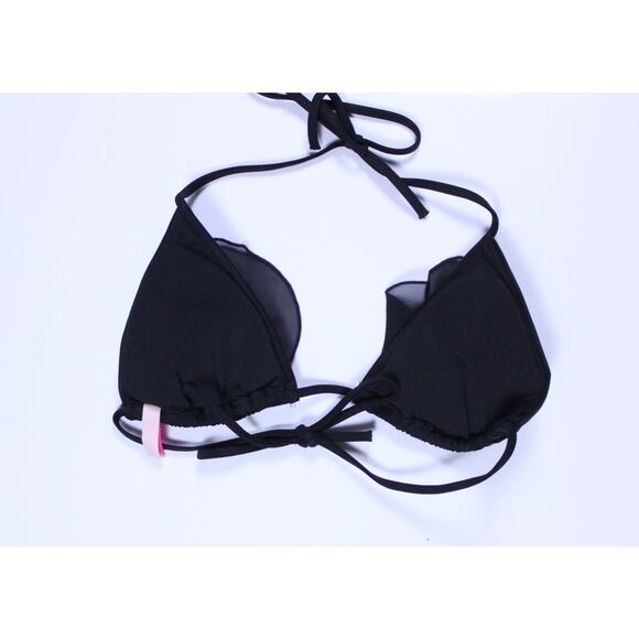 Victoria's Secret bikini bra top string black ruffle sz M swimsuit tie halter - Picture 2 of 4